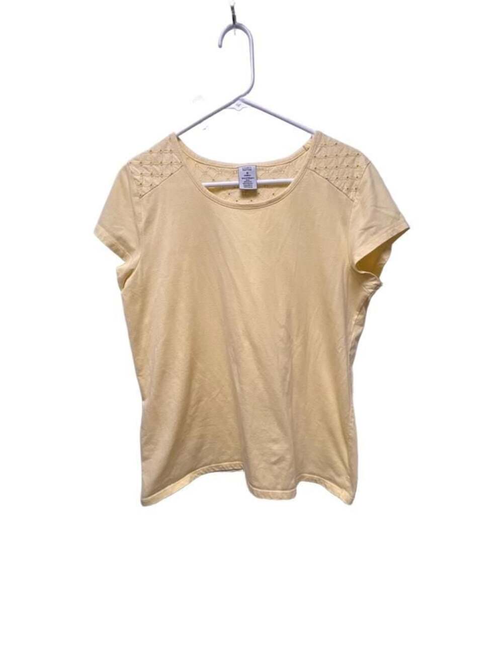 Croft & Barrow Yellow Short Sleeve Top w/Embroidered Shoulder Detailing Size M